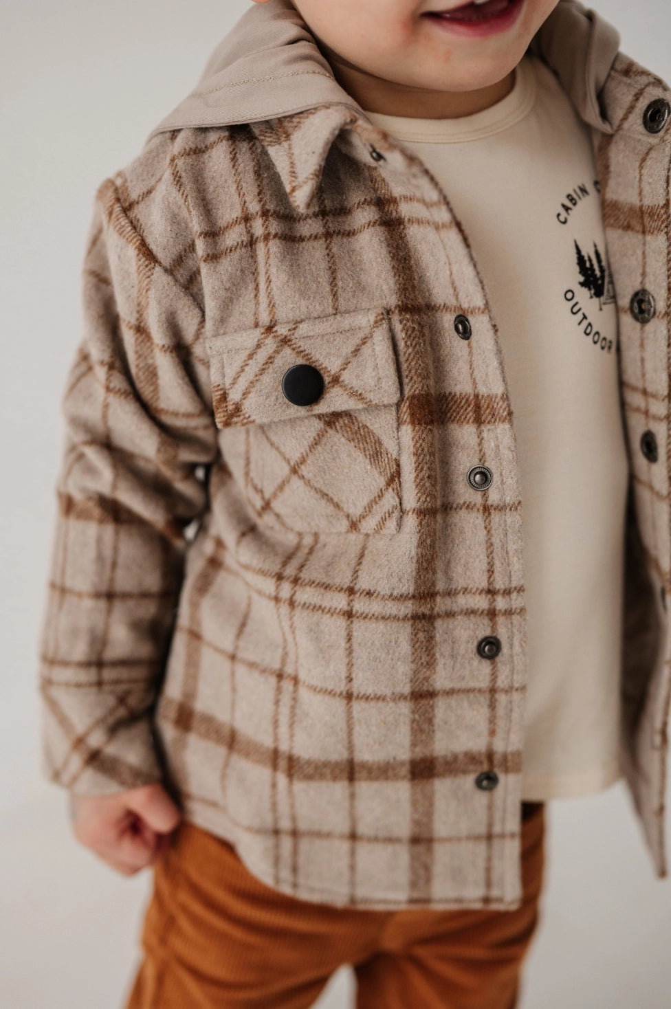 Babysprouts Clothing Company Hooded Shacket - Toffee Beige Plaid