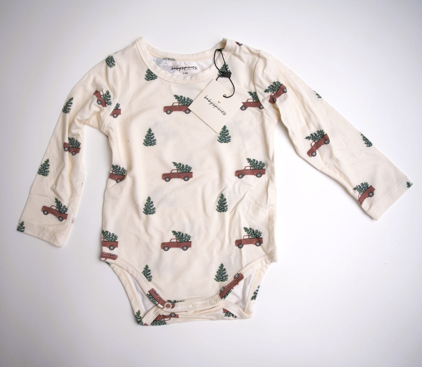 babysprouts bamboo cotton long sleeve christmas truck onsie