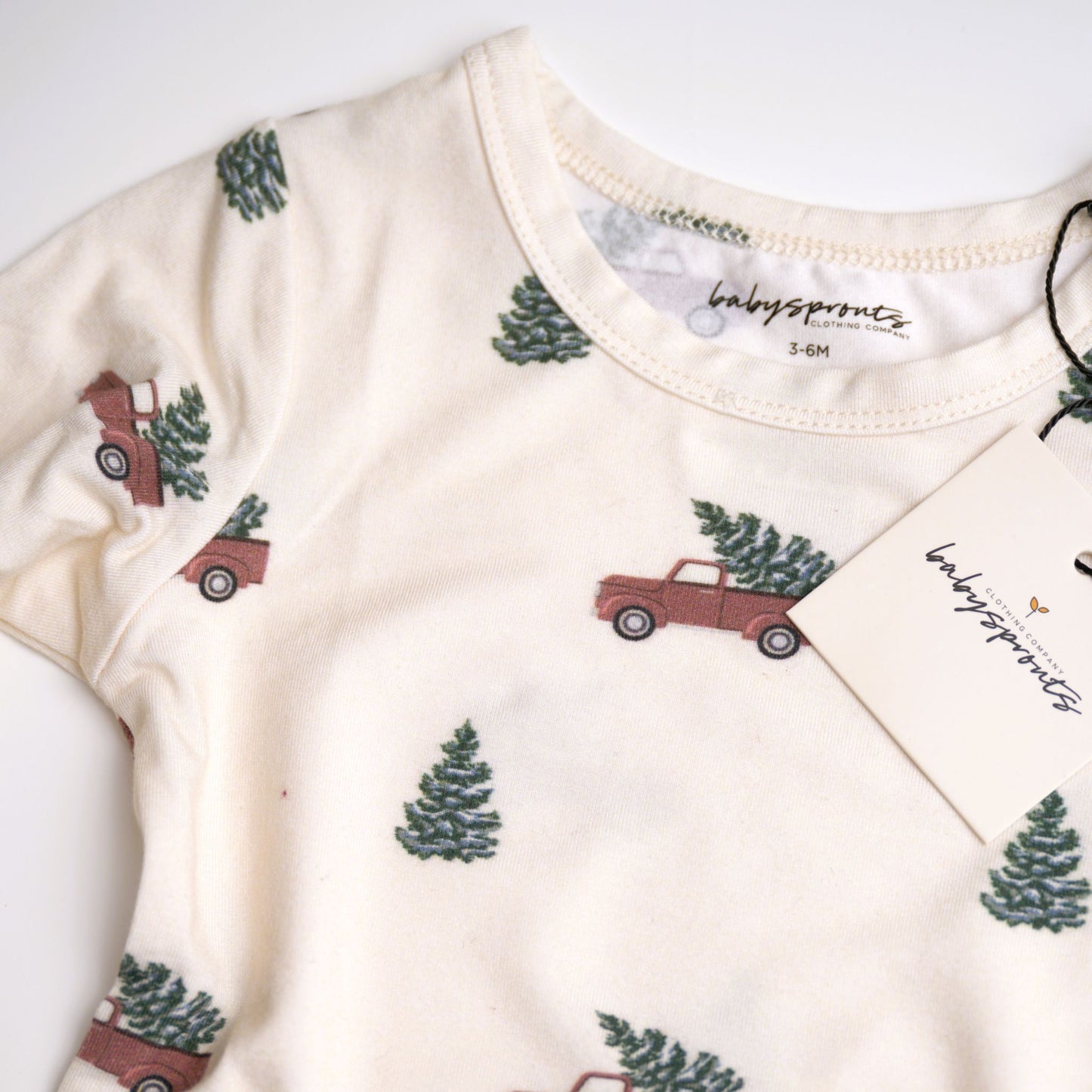 babysprouts bamboo cotton long sleeve christmas truck onsie