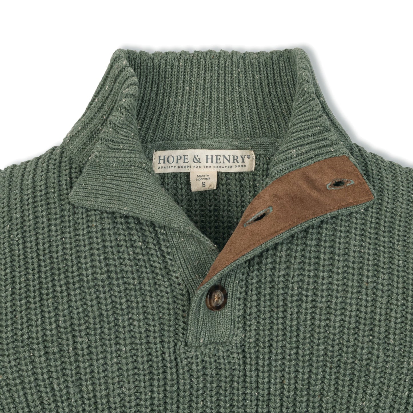 Hope & Henry Organic Mock Neck Sweater - Sage Fleck