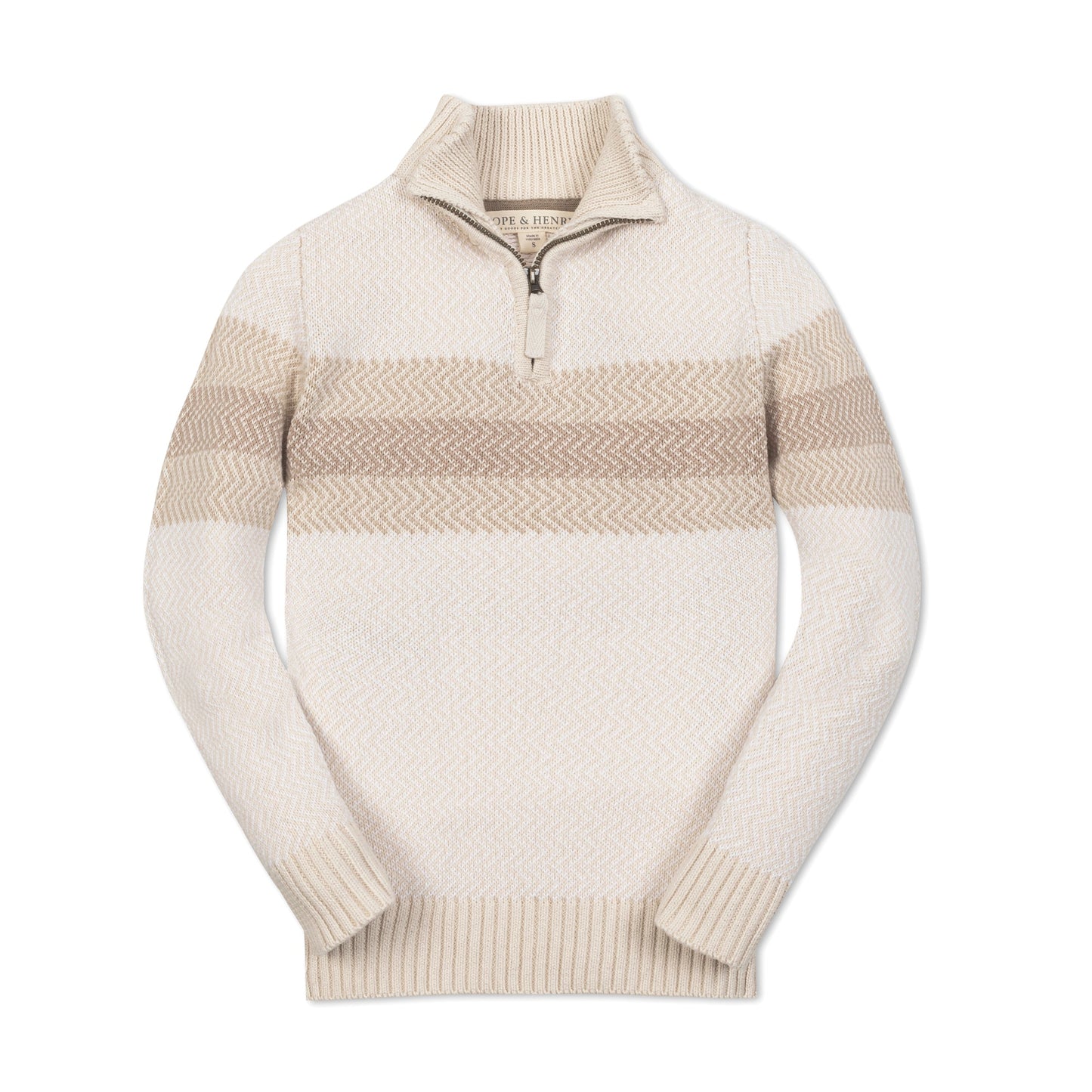 Beige sweater with a patterned band on a white background