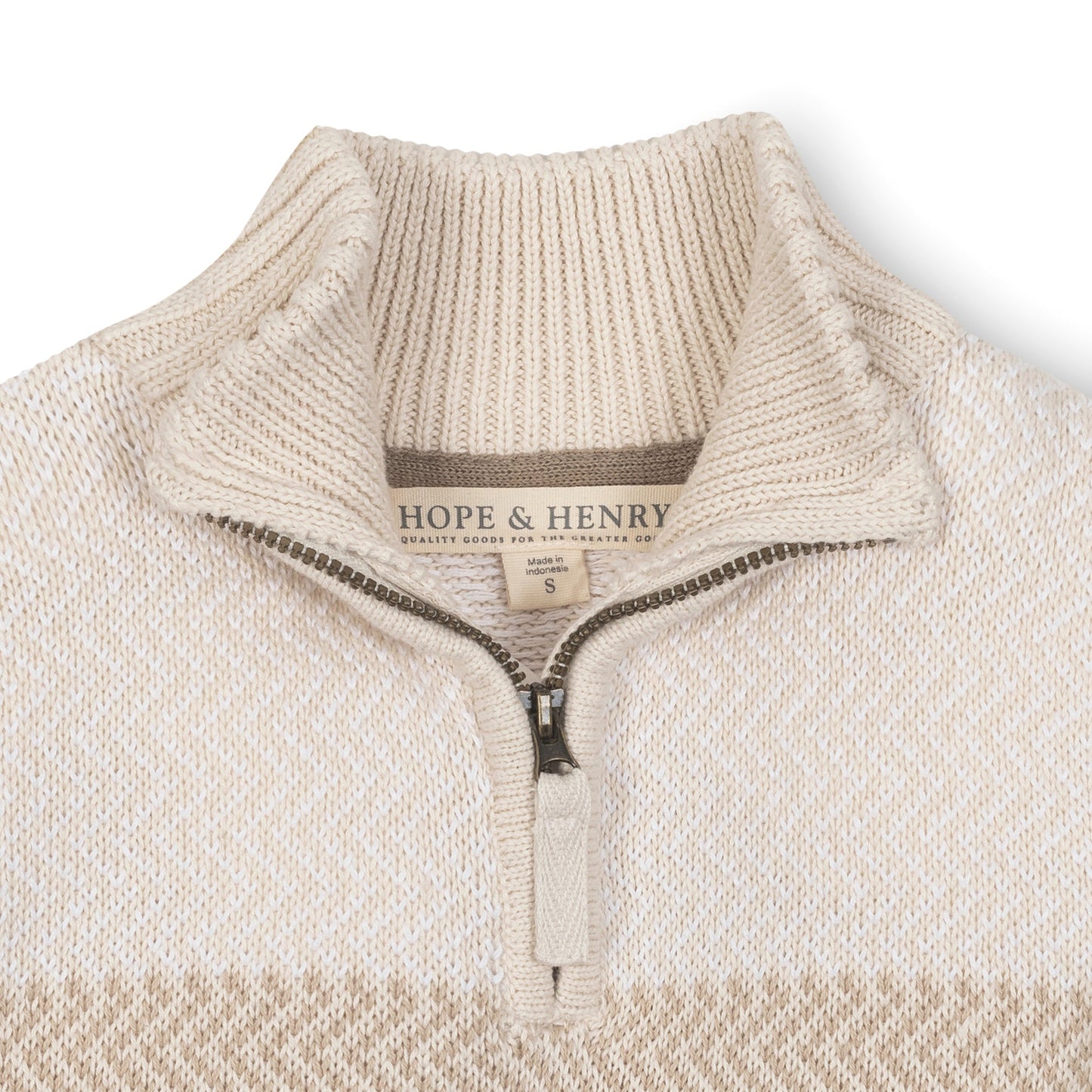 Hope & Henry Organic Half-Zip Sweater - Natural Chevron Chest Stripe