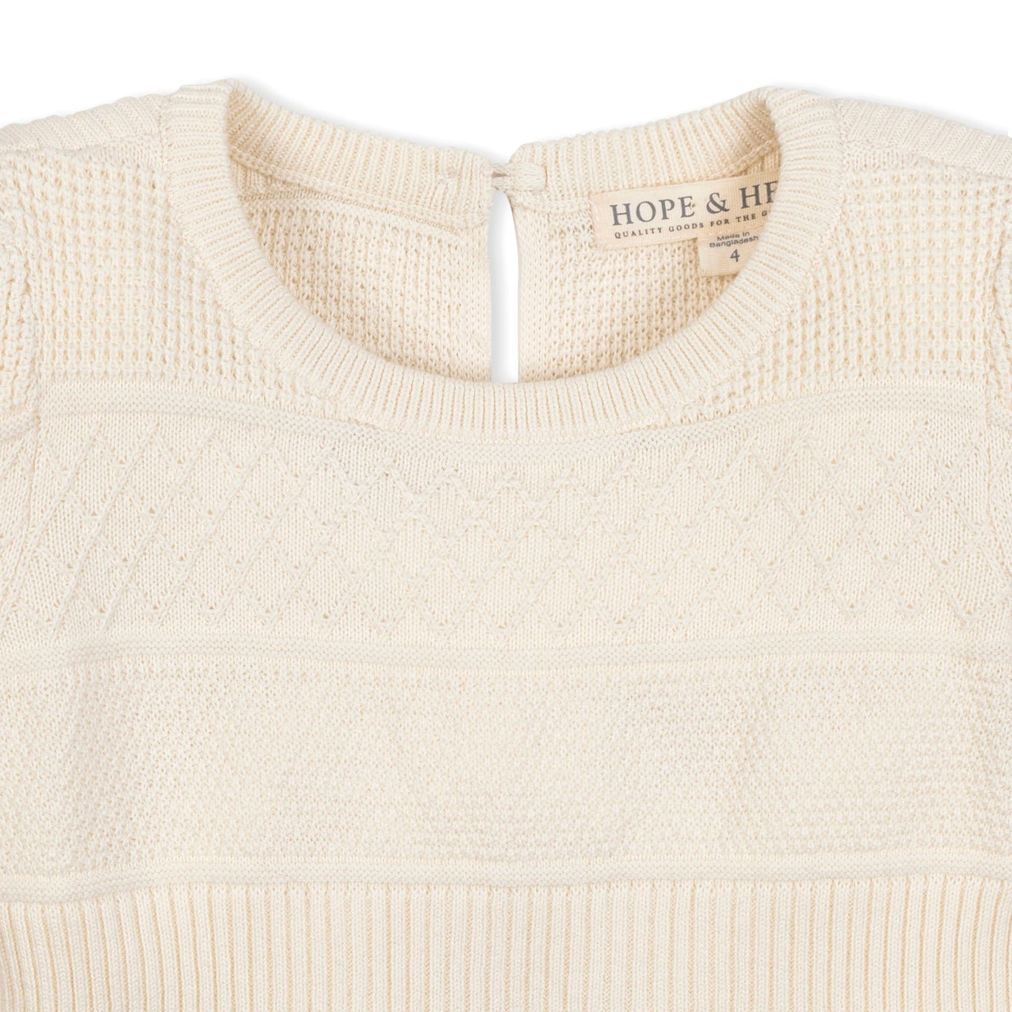 Hope & Henry Organic Ruffle Cuff Sweater Dress - Ivory Textured Stripe