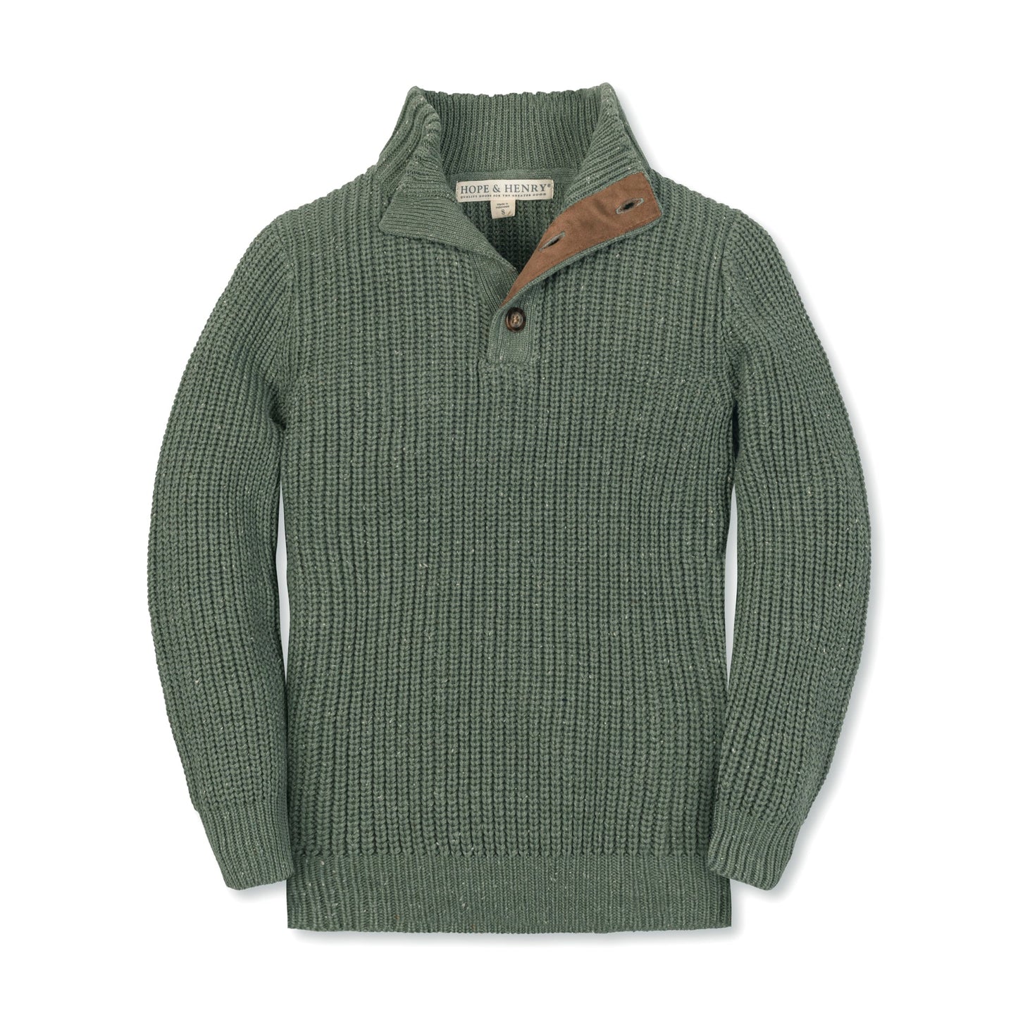 Hope & Henry Organic Mock Neck Sweater - Sage Fleck