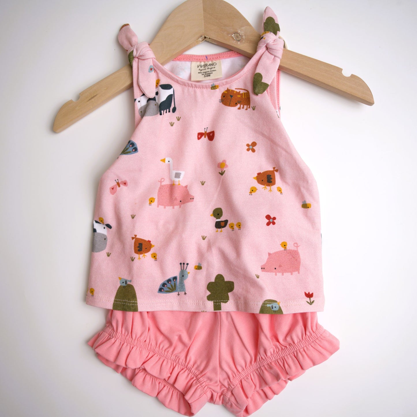viverano farm baby girl pink playsuit tank and shorts cows chickens
