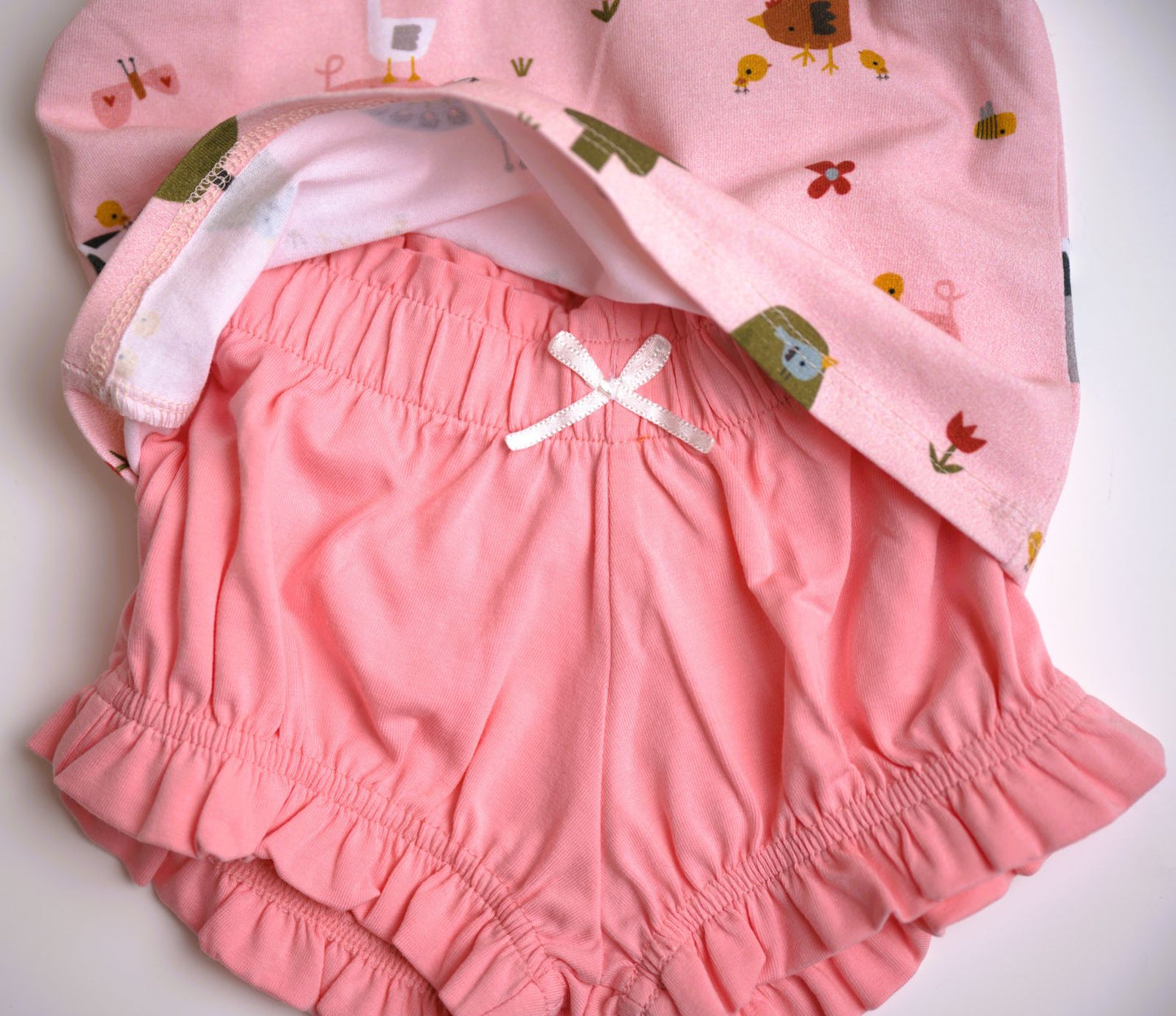 viverano farm baby girl pink playsuit tank and shorts cows chickens