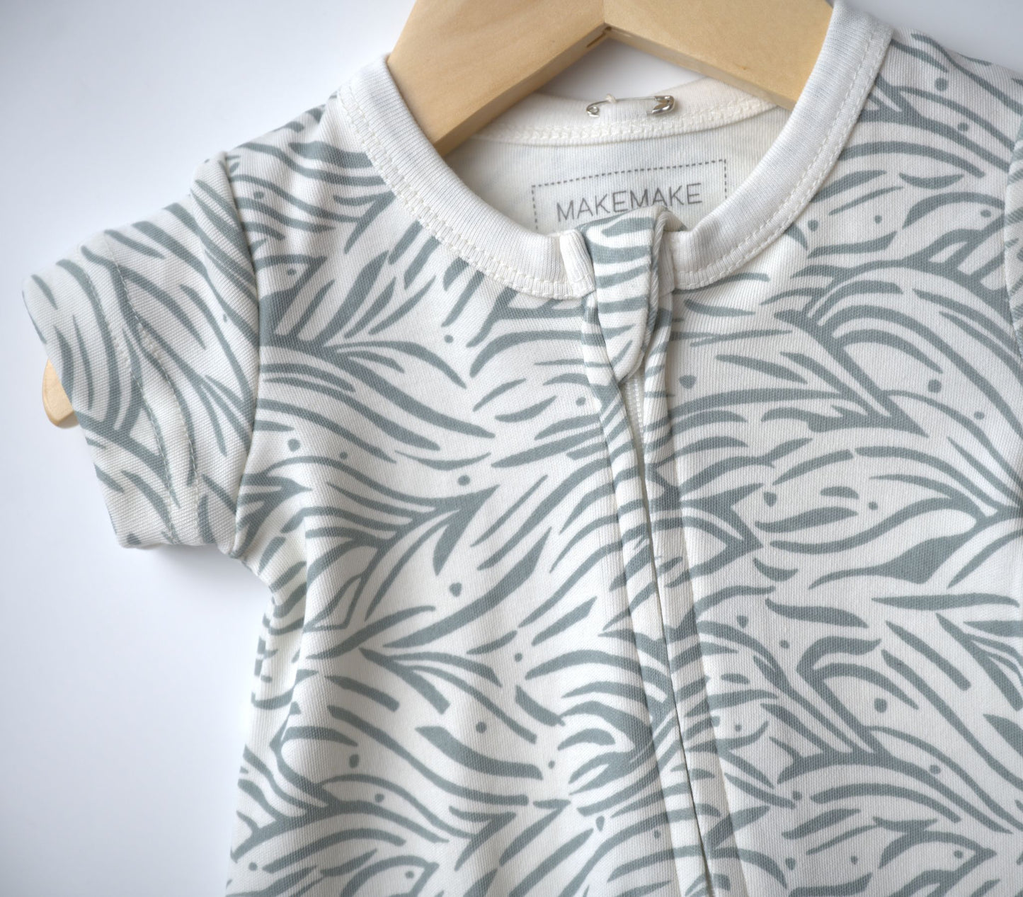 Makemake, blue waves, zipper, romper, with short sleeves and shorts, organic cotton