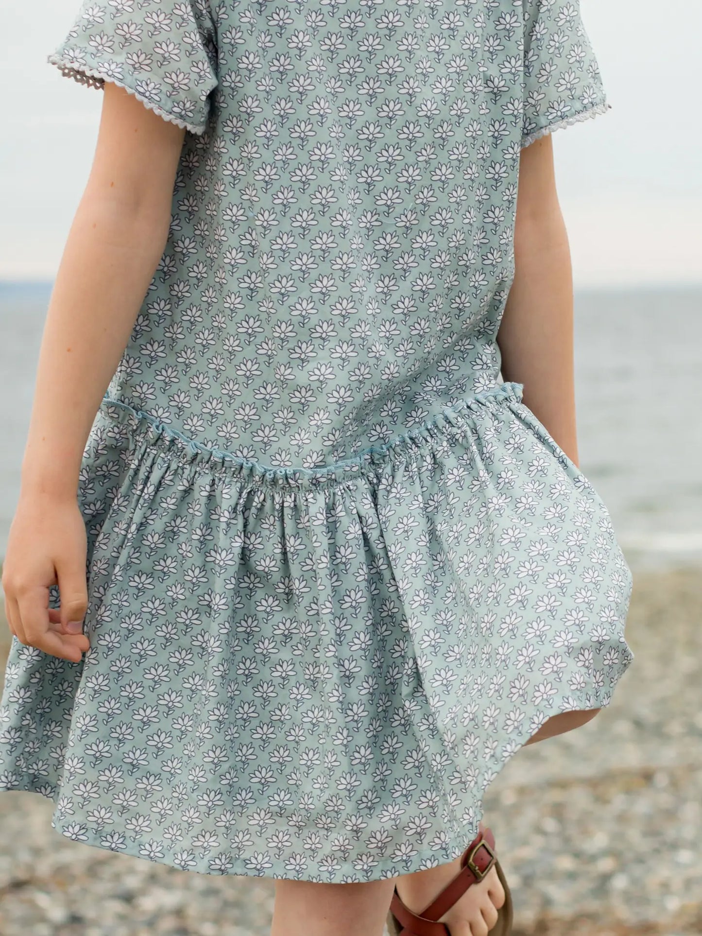 Beet World Willow Dress - Sky-Blue Block Print