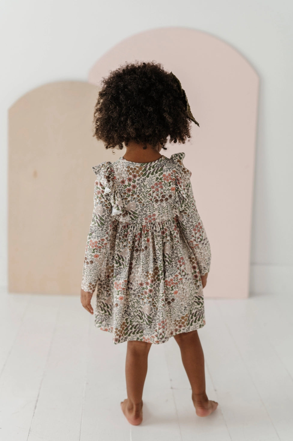 babysprouts, holiday, winter dress, long sleeve, floral print, girls, ruffle sleeves