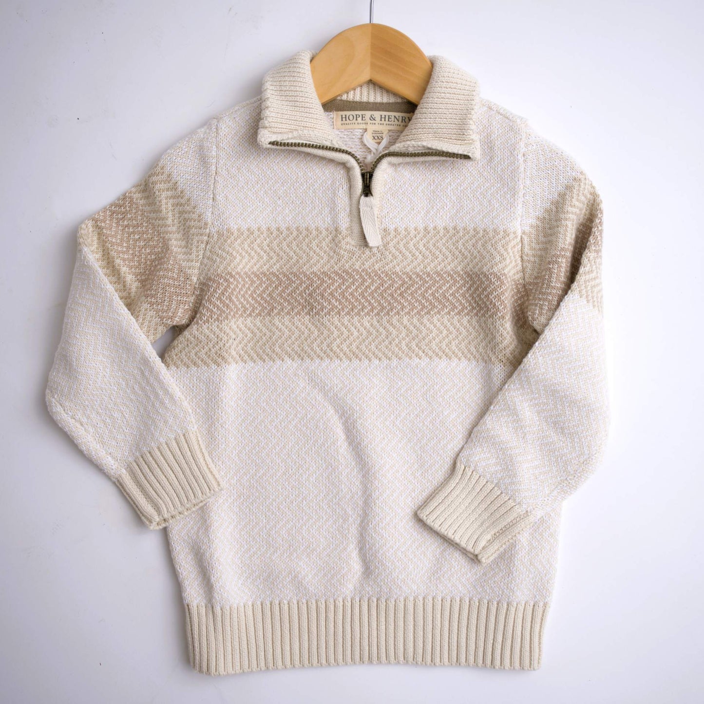 hope & henry beige chevron half-zip sweater cream