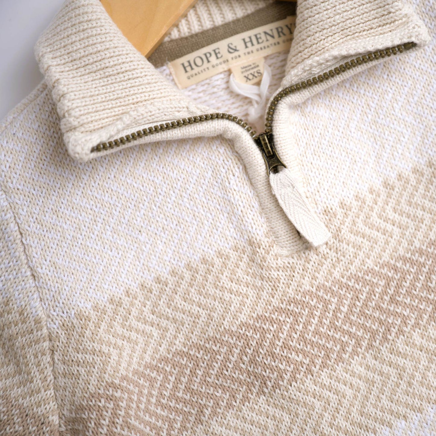 hope & henry beige chevron half-zip sweater cream