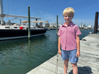 Me & Henry lightweight blue cargo shorts with elastic waist and a drawstring