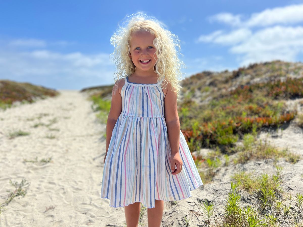 Stella Dress in Pink and Blue Multi Stripe by Vignette 18/24M