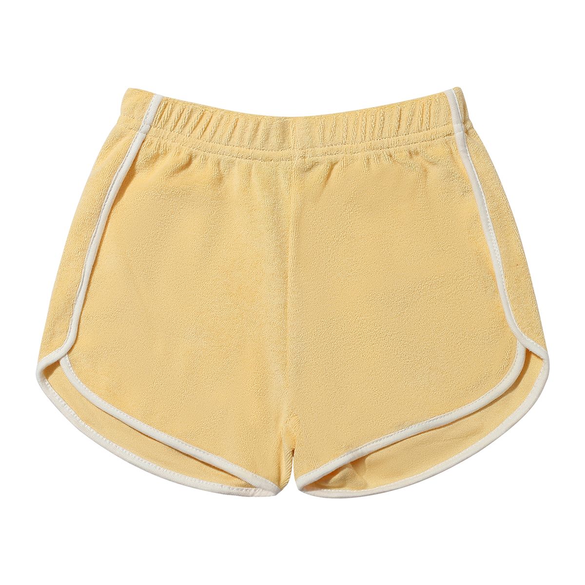 vignette, yellow, terry shorts, retro
