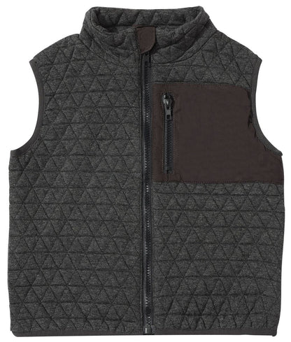 Gray quilted vest with zipper pocket on a white background