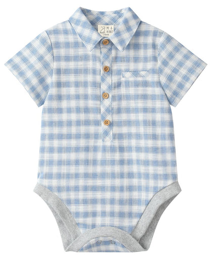 Me & Henry Helford Woven Onesie - Blue/White Plaid