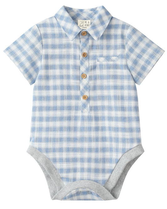 Me & Henry Helford Woven Onesie - Blue/White Plaid