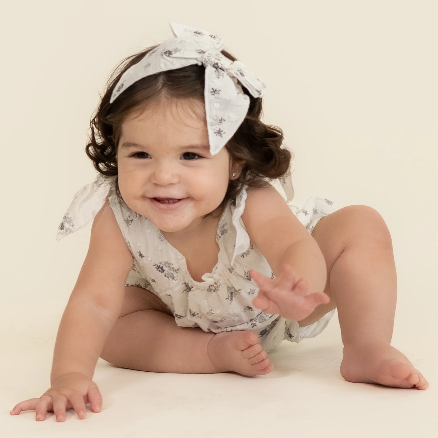 Makemake Organics Organic Tie Shoulder Bubble Romper - Pastel Bloom