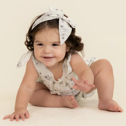 Makemake Organics Organic Tie Shoulder Bubble Romper - Pastel Bloom