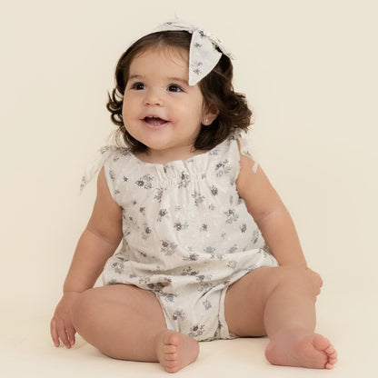 Makemake Organics Organic Tie Shoulder Bubble Romper - Pastel Bloom