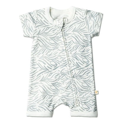 Makemake, blue waves, zipper, romper, with short sleeves and shorts, organic cotton