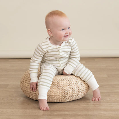 makemake, sage, striped, zipper, pajamas