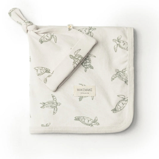 Makemake Organics Organic Swaddle Blanket & Hat Set – Turtles 42"X34"