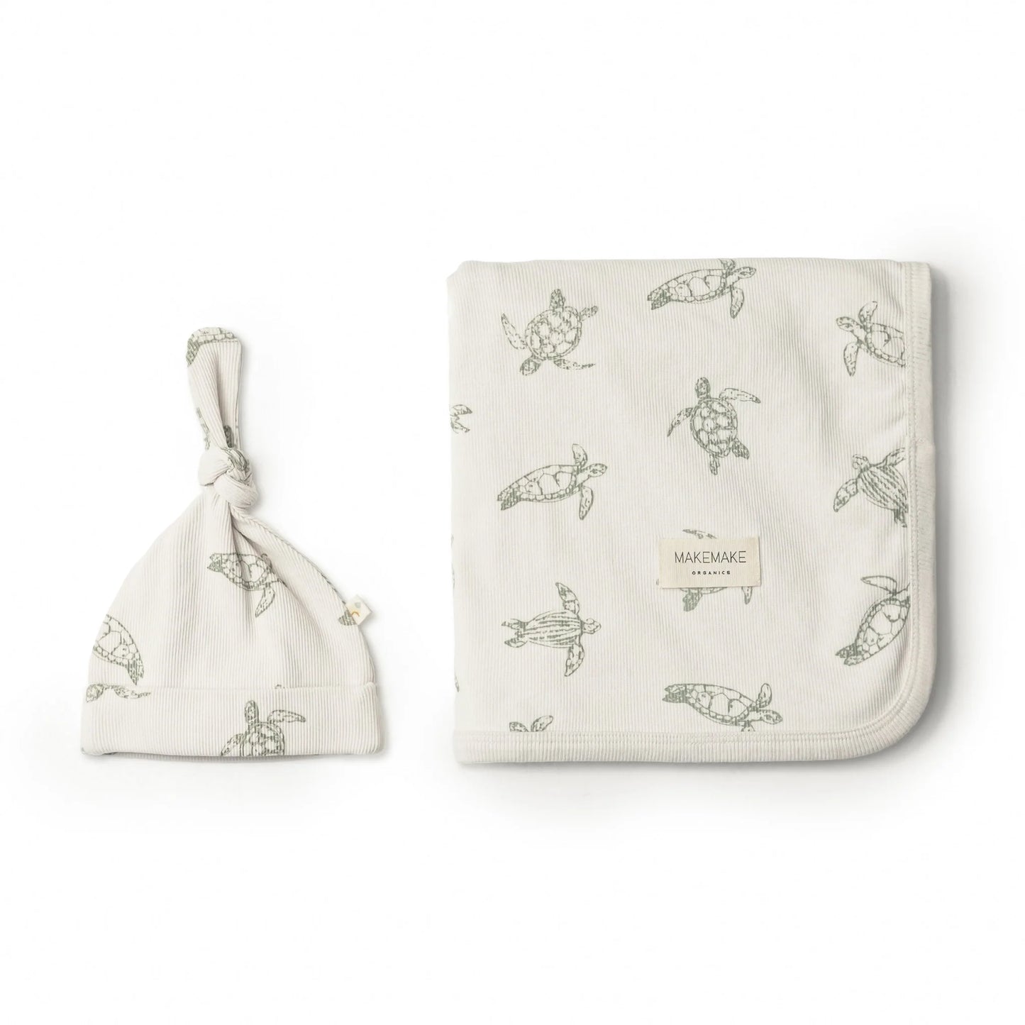 Makemake Organics Organic Swaddle Blanket & Hat Set – Turtles 42"X34"