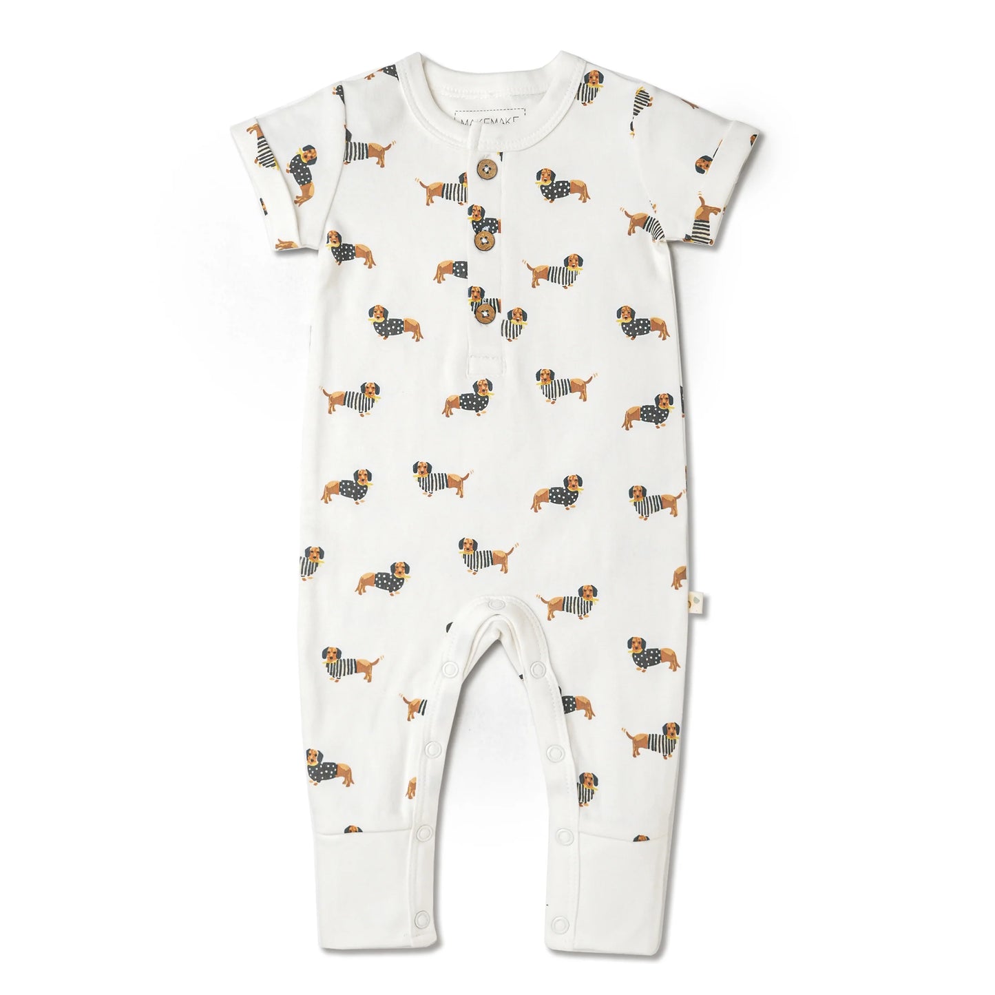 Makemake Organics Organic Short Sleeve Button Romper – Dog