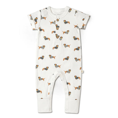 Makemake Organics Organic Short Sleeve Button Romper – Dog