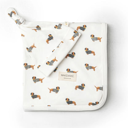 Makemake Organics Organic Swaddle Blanket & Hat Set – Dog 40"X40"