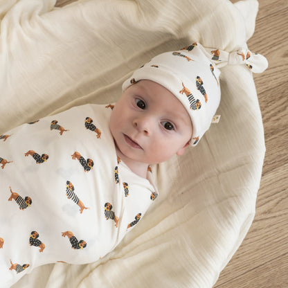 Makemake Organics Organic Swaddle Blanket & Hat Set – Dog 40"X40"