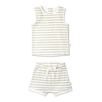 makemake, sage, stripe, shorts set, tank