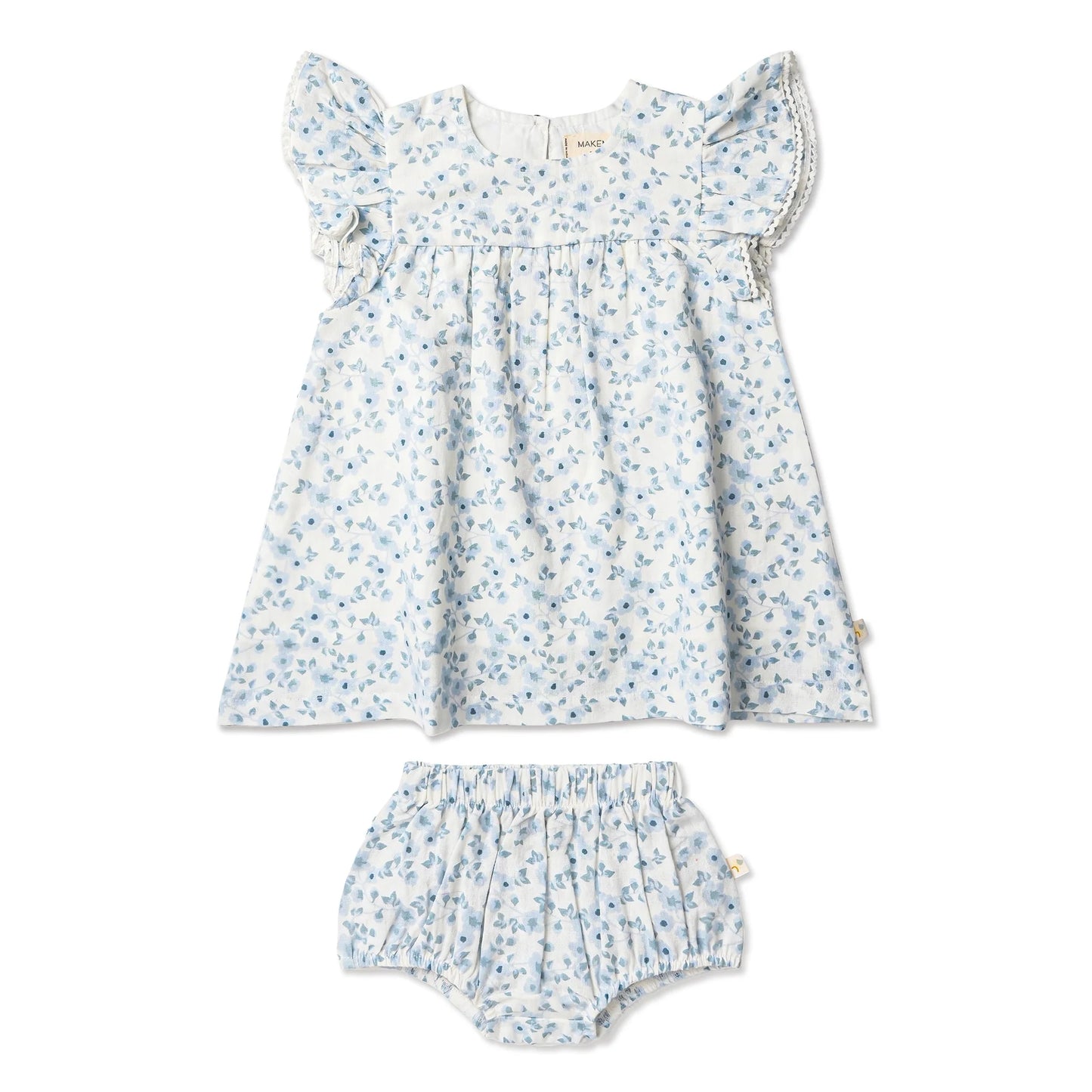 Makemake Organics Organic Short Sleeve Flutter Dress – Blue Vines