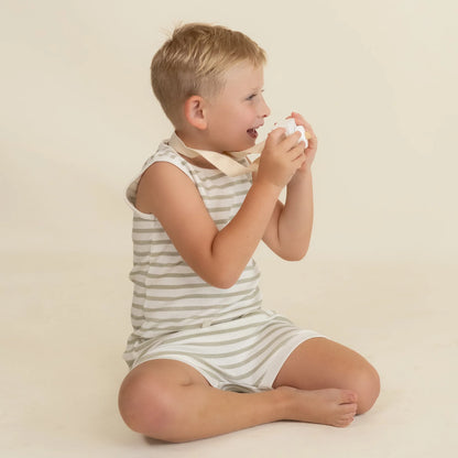 Makemake Organics Organic Tank & Tee Shorts Set - Sage Stripes