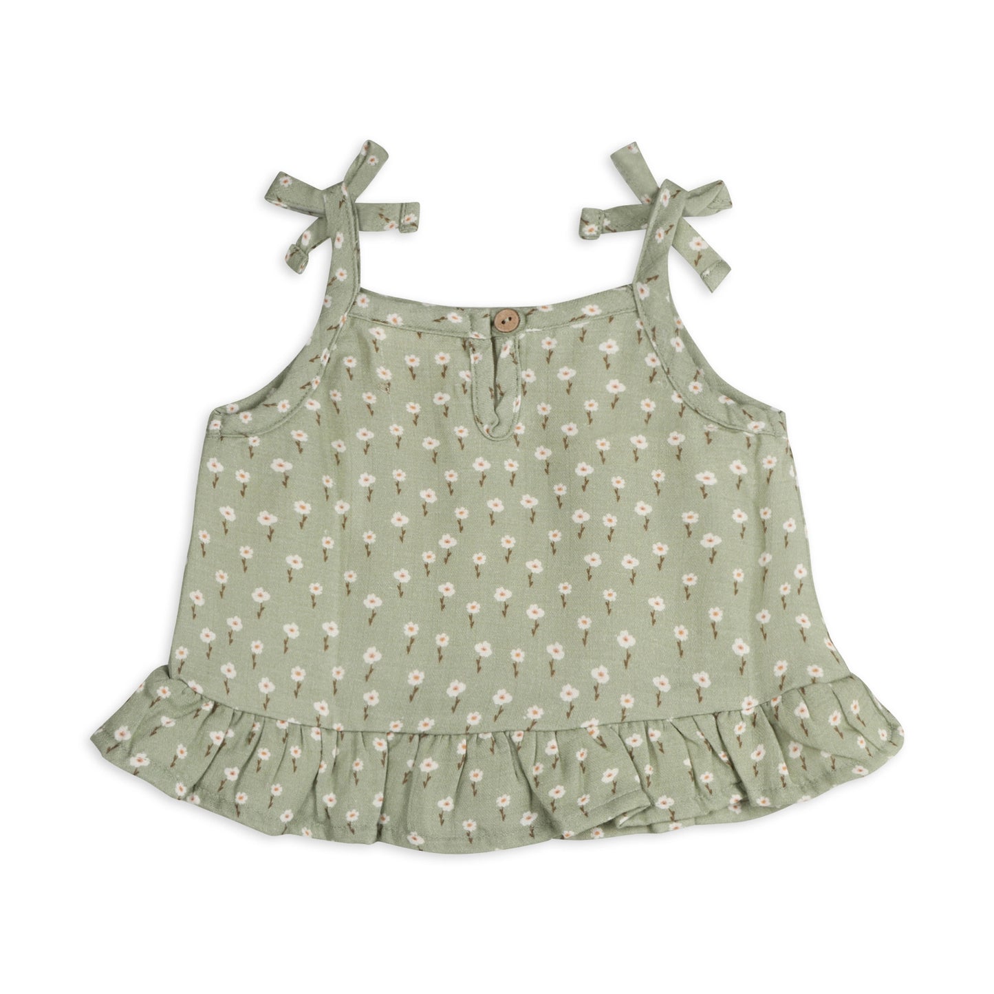 Viverano Organics Sage Floral Shoulder Tie Baby Top & Shorts (Organic Muslin) – Sage