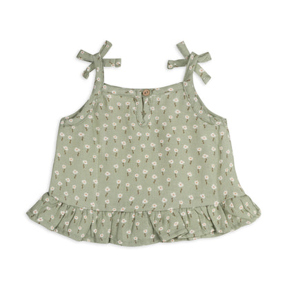 Viverano Organics Sage Floral Shoulder Tie Baby Top & Shorts (Organic Muslin) – Sage