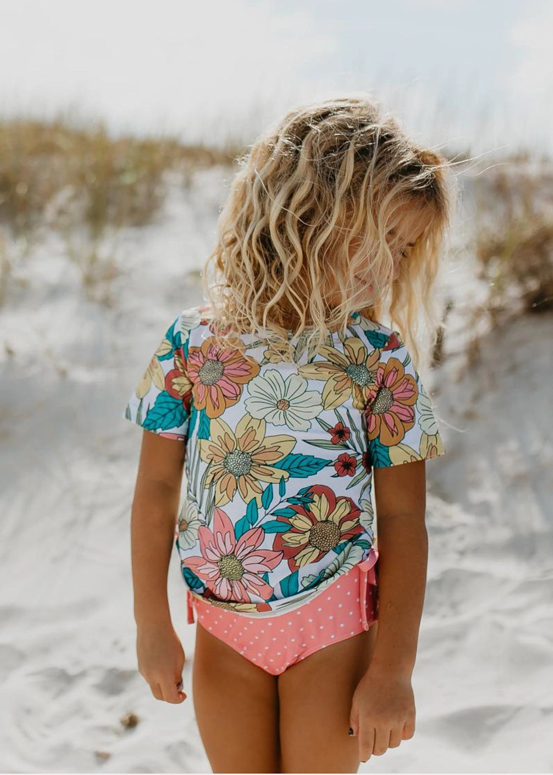 Oopsie Daisy Kid's Pink Tropical Rash Guard Ruffle Swimsuit