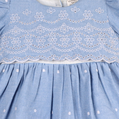 Viverano Organics Isla Chambray Baby Dress + Bloomer (Organic Cotton) – Ocean Blue