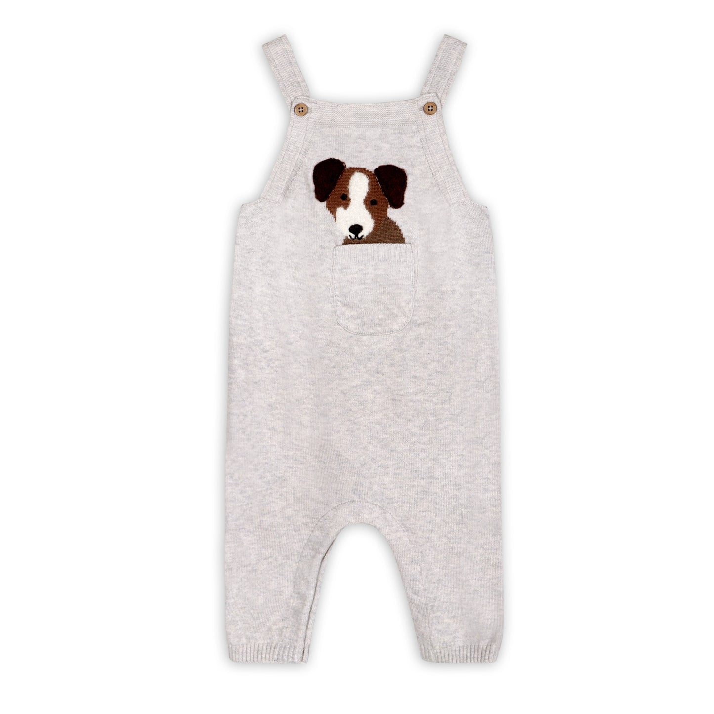 Viverano Organics Puppy Dog 3D Pocket Sweater Knit Baby Overall Set (Organic) – Pearl Grey Heather