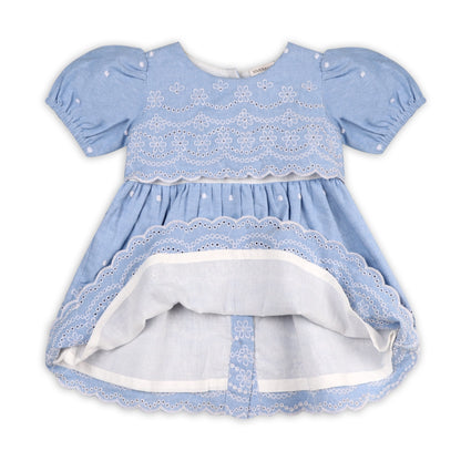Viverano Organics Isla Chambray Baby Dress + Bloomer (Organic Cotton) – Ocean Blue
