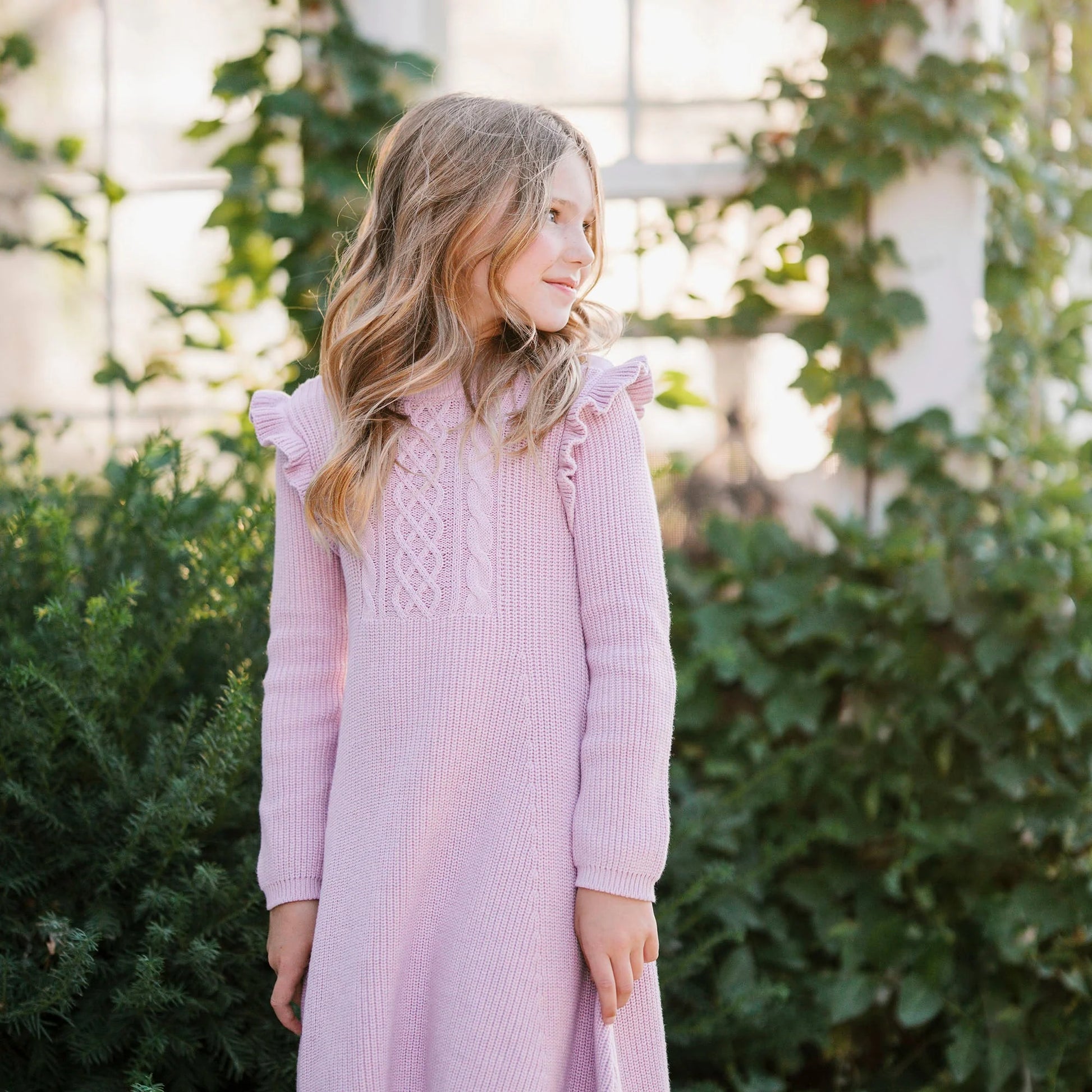 Organic Flutter Detail Sweater Dress 4 / Lavender Heather Organic Flutter Detail Sweater Dress 4 / Lavender Heather