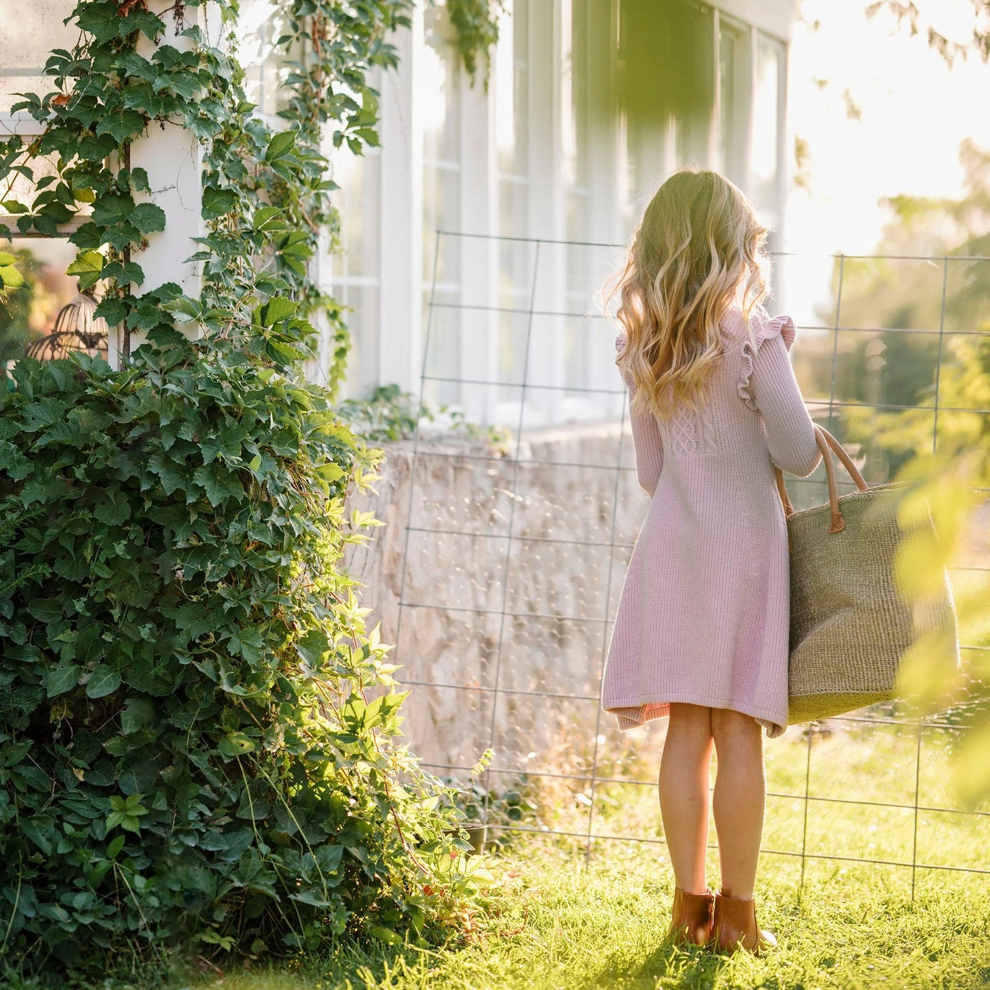 Hope & Henry Organic Flutter Detail Sweater Dress - Lavender Heather