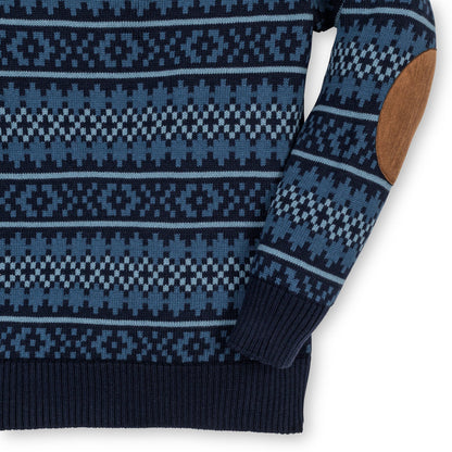 Hope & Henry Organic Sweater Henley w/Elbow Patches - Twilight Fair Isle