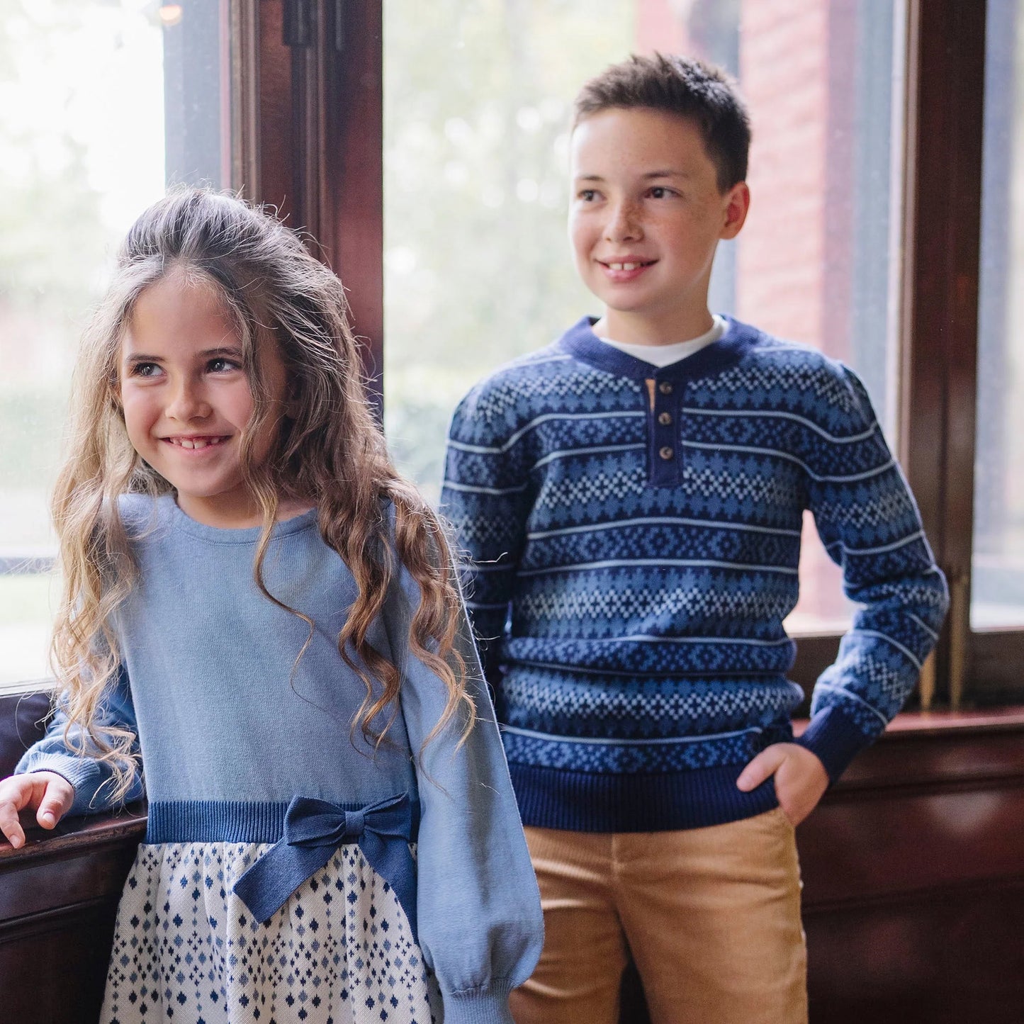 Hope & Henry Organic Sweater Henley w/Elbow Patches - Twilight Fair Isle