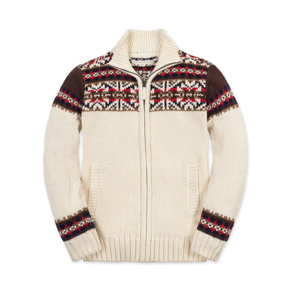 Hope & Henry Organic Full Zip Mock Neck Sweater - Ivory Fireside Geo