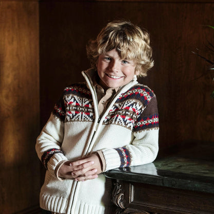 Hope & Henry Organic Full Zip Mock Neck Sweater - Ivory Fireside Geo