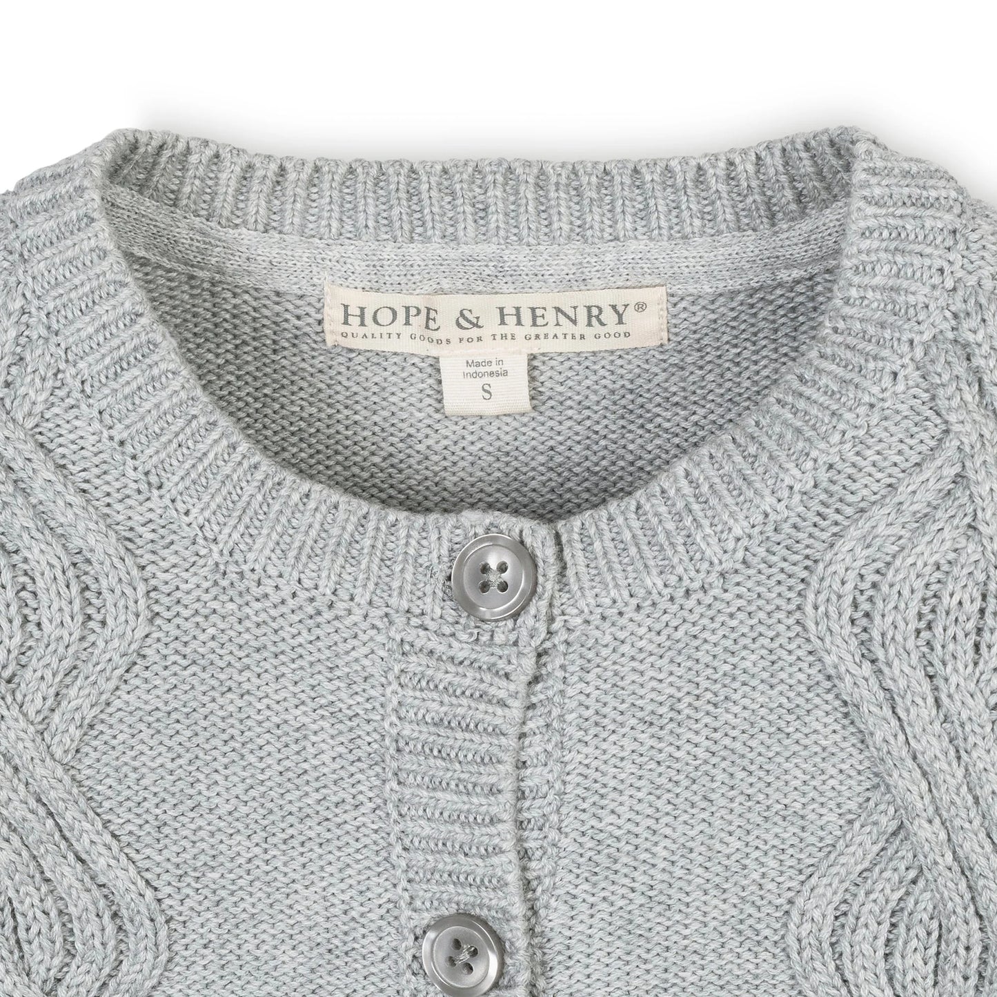 Hope & Henry Organic Ruffle Cuff Cable Cardigan - Gray Heather