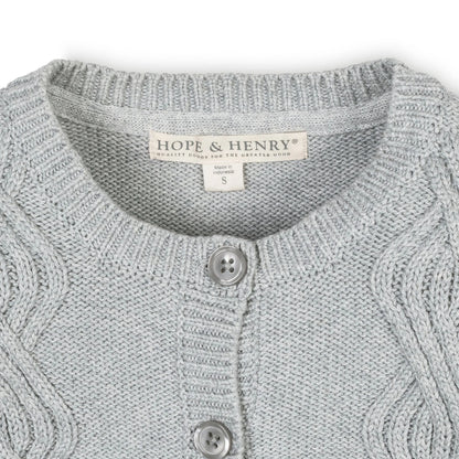 Hope & Henry Organic Ruffle Cuff Cable Cardigan - Gray Heather
