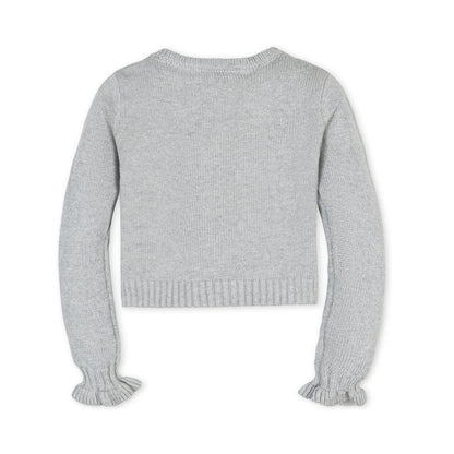 Hope & Henry Organic Ruffle Cuff Cable Cardigan - Gray Heather